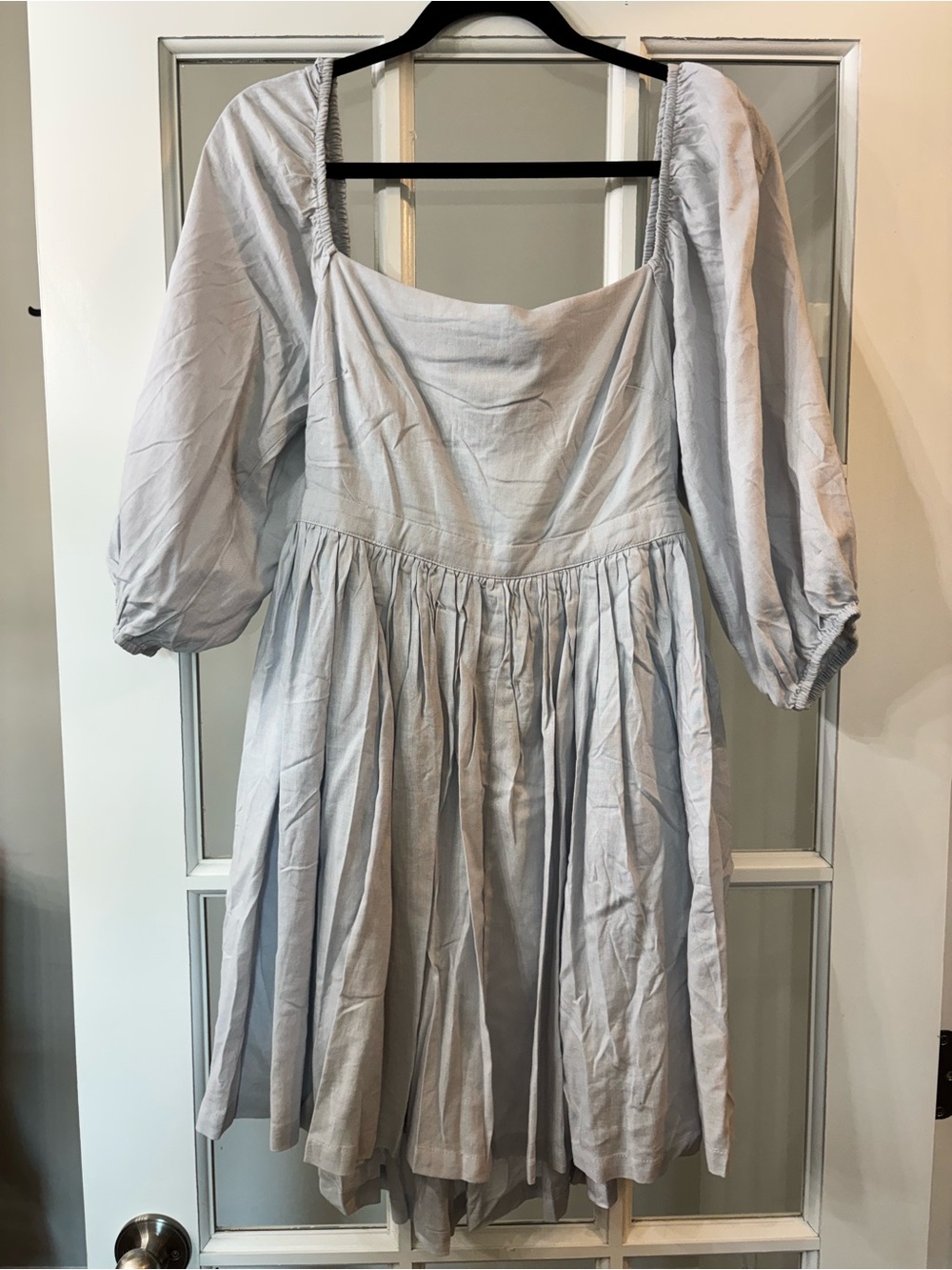 Light Blue Puff Sleeve Square-Neck Dress